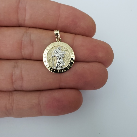 14k Solid Gold Saint Christopher Medal - Protective Jewelry Gifts for Him - Picture 3 of 5